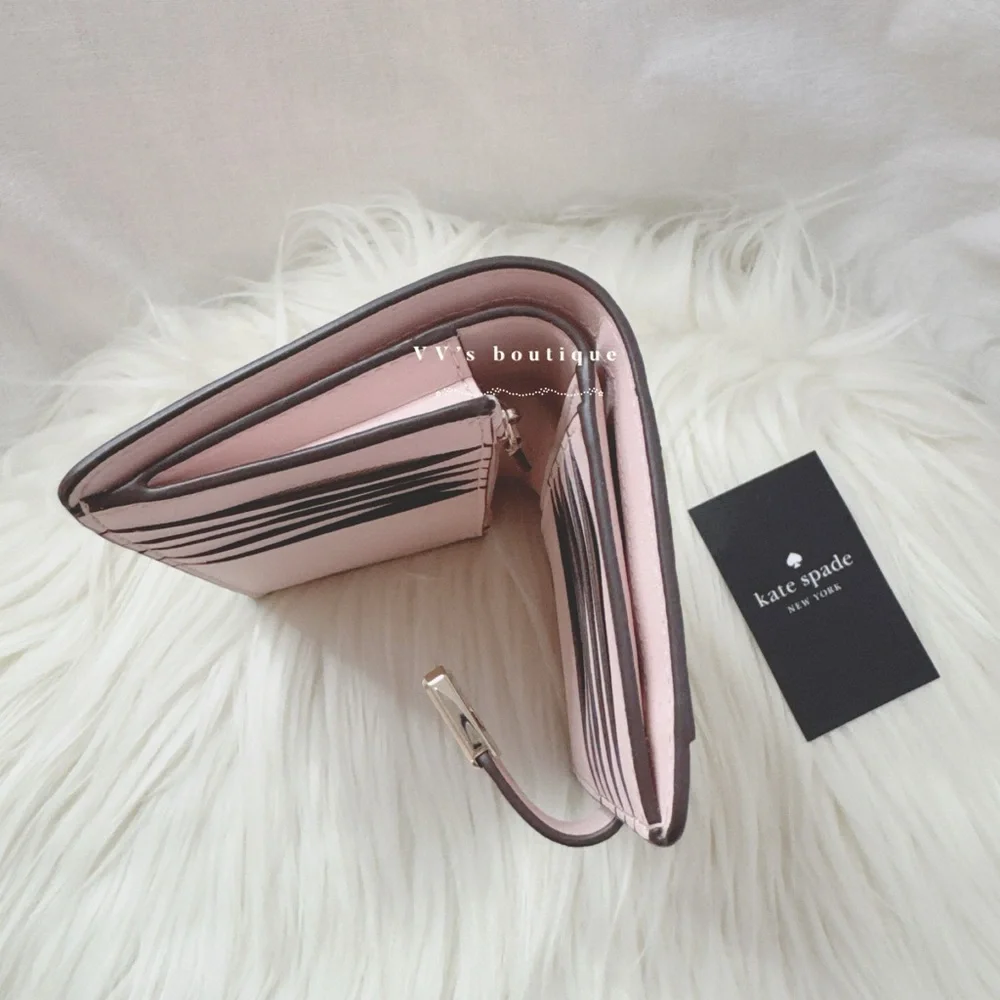 NWT Kate Spade Phoebe Medium Bifold Leather Turnlock Wallet Tiramisu Mouss KF534 - Picture 5 of 5